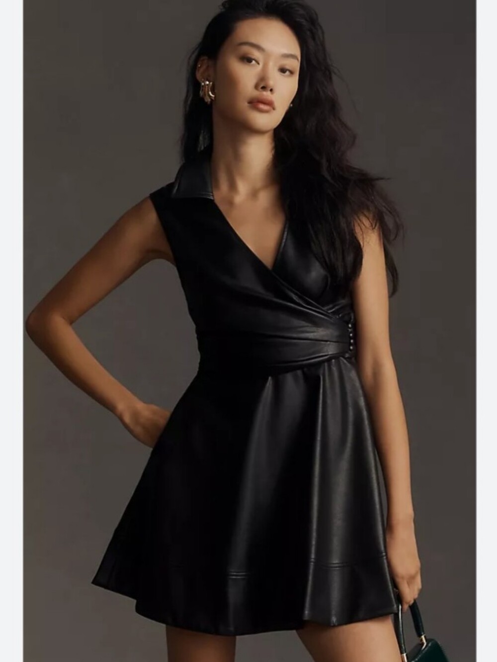 NEW! Anthropologie Maeve Faux Leather Black Wrap Mini Dress Size 8